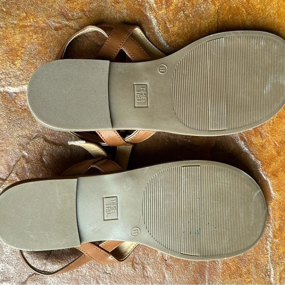 Time and Tru Brown Boho Thong Slingback Minimalist Sandals Sz 11